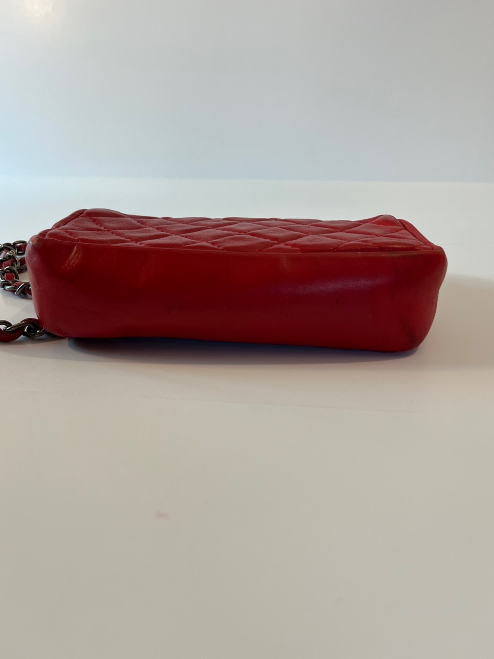Quilted Red Leather Mini Crossbody Bag Chain Strap Turn Lock Made in Italy - Picture 6 of 14